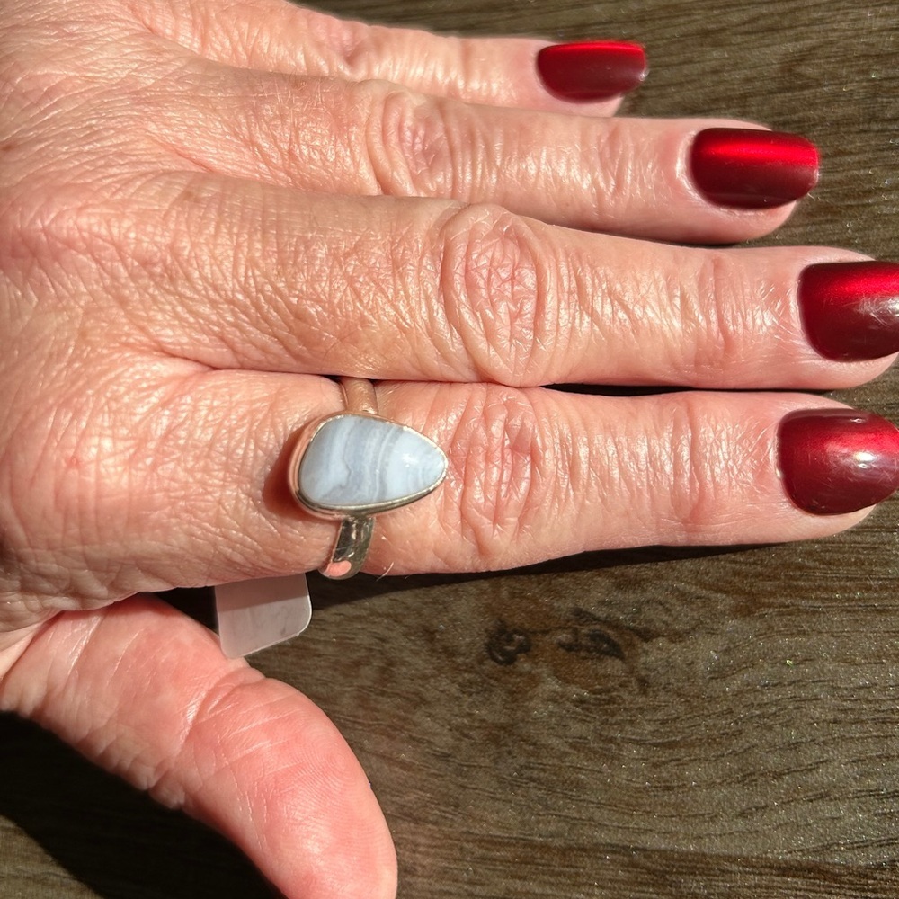 925 Sterling Silver Blue Lace Agate Stone Ring
